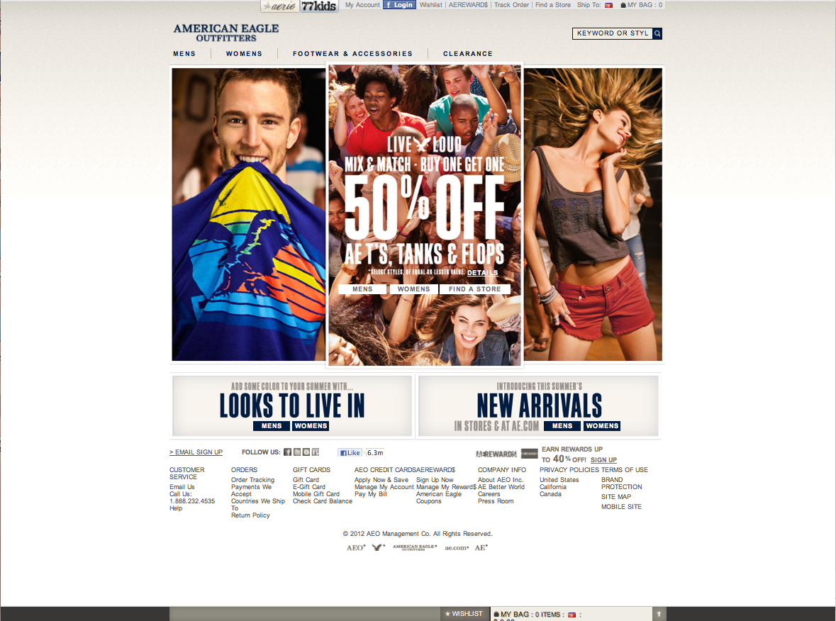 This is the first page of the official website of the American Eagle ...